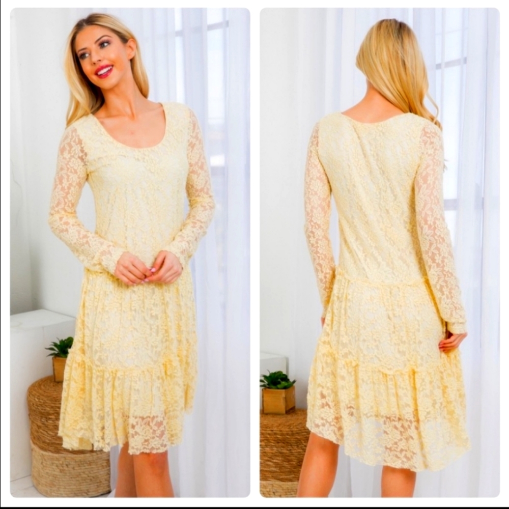 🍋NWT Classic Pale Yellow Lace Areve Dress.  Beautiful for special occasion